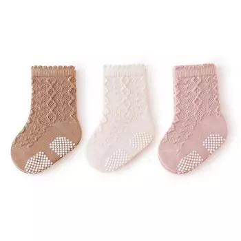 3 Pairs a Lot New Spring Baby Socks Toddler Cute Solid Color Non Slip Floor Socks Children s Mid Walking Socks M for 1-2y