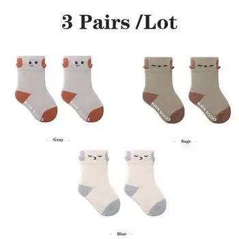 3 Pairs Baby Cartoon Socks Knit Soft Cotton Warm Kids Tube Socks Cute Dog Infant Toddler Socks For Boys Girls XS(0-6M)
