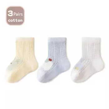 3 Pairs Children S Socks Summer Mesh Cartoon Cute Baby Boneless Cotton Socks Breathable Thin Anti-Mosquito Socks For Children S(0-6M)