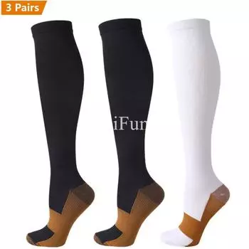 3 Pairs Copper Compression Socks Women Men Anti Fatigue Pain Relief Graduated Unisex Compression Stockings Knee High 15-20 MmHg S-M