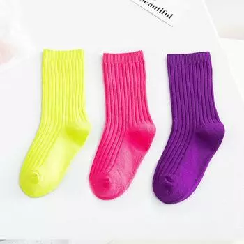 3 Pairs/lot 1 to 10 Years Autumn Winter Socks For Boys Neo Colors Socks On Girls Soft Cotton Students Socks Candy Colors 12 to 24M
