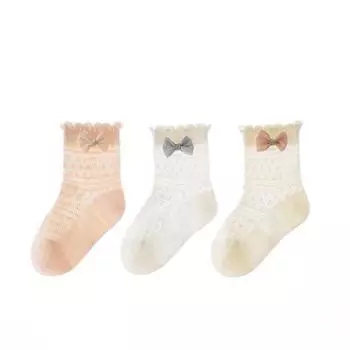 3 Pairs/Lot Baby Socks Summer Thin Mesh Breathable Cotton Socks For Kids Girls Bowknot Casual Middle Tube Socks fit 6-12 Months