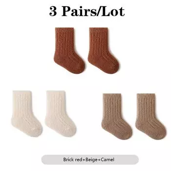 3 Pairs/Lot Warm Baby Socks Autumn Winter Thick Loose Solid Color Kids Mid-Tube Cotton Socks For Boys And Girls S(0-1Y)