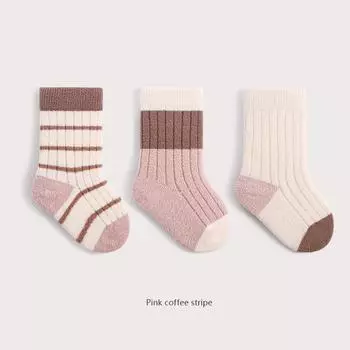 3 Pairs/Lot Winter Thickned Baby Socks Set Warm Children Mid Tube Socks Strip Design Kids Socks For Baby Gift XS(0-6M)