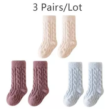 3 Pairs/Lot Winter Warm Baby Mid Tube Socks Soft Thickned Newborn Long Socks Solid Color Toddler Socks For Boysd And Girls XS(0-6M)