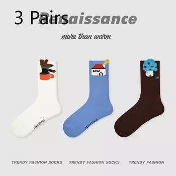 3 Pairs of Female Autumn and Winter New Solid Color Cartoon Dog Boneless Tube Socks 3 pairs