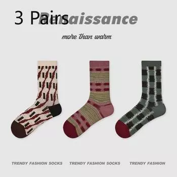 3 Pairs of Female Spring and Autumn New Trend Retro Tube Socks 3 Pairs