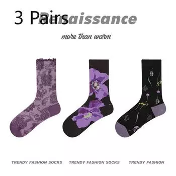 3 Pairs of Female Spring and Summer New Fashion Relief In The Tube Cotton Socks 3 Pairs