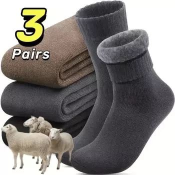 3 Pairs of Thick Winter Velvet Snow Socks for Men, Soft Plush Warm Boot Socks, Suitable for Outdoor Work and Leisure, A Gift for Husbands, Fathers 3pairs