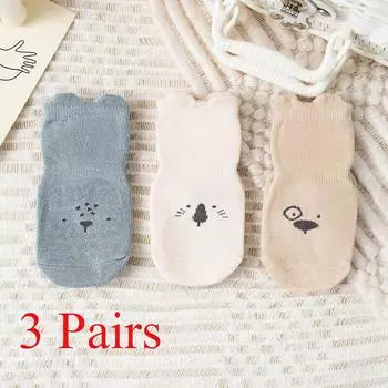 3 Pairs Set Baby and Toddler Socks Anti Slip Cotton Socks for Boys and Girls Cute Ankle Socks for Children 0 to 1 year