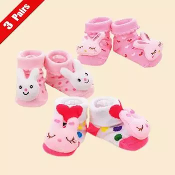 3 Pairs/set Newborn Anti Slip Toddler Socks 0-24 Months Baby Cotton Lovely Animal Socks First Walkers Cartoon Floor Socks New 0-9M(S)