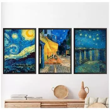 3 панели холст печать Звездное небо в реке Рона холст настенная живопись гостиная домашний офис украшение 21*30cm No Frame