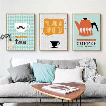 3 панели скандинавские картины чай кофе современный абстрактный принт цитаты из жизни триптих модульная картина на холсте декор для гостиной 21x30 No Frame