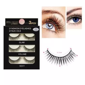 3 пары 3D длинных накладных ресниц для макияжа, натуральных накладных толстых черных ресниц чёрный