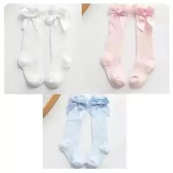 3 пары белых, розовых и голубых летних гольфов-труб с бантами от комаров 0 to 4 year