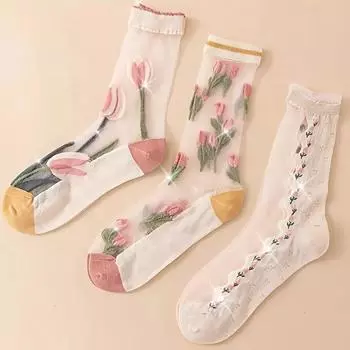 3 пары чулок из стекла с высокой стоимостью для девочек-цветочниц с тюльпанами удобные, мягкие, дышащие и милые женские длинные носки One Size