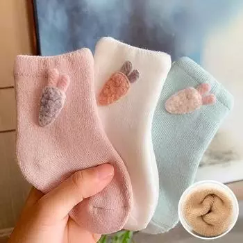 3 пары детских носков, утолщенные, осенне-зимние, махровые, чулочно-носочные изделия для мальчиков и девочек, хлопковые носки с героями мультфильмов, теплые носки-тапочки для детей от 0 до 5 лет S