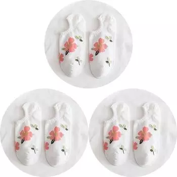 3 пары хлопковых носков для женщин, высококачественные невидимые повседневные носки, носки с неглубокой горловиной, модные женские носки с весенним цветочным принтом EUR35-40(US 5-8)