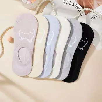 3 пары хлопковых носков-лодочек с милым мультяшным медведем, забавные мягкие дышащие женские летние короткие нескользящие невидимые носки EUR 35-39