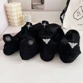 3 пары кавайных черных носков с вышивкой цветов и животных для женщин, короткие спортивные носки, дизайнерский набор носков люксового бренда, женские весенне-летние One Size