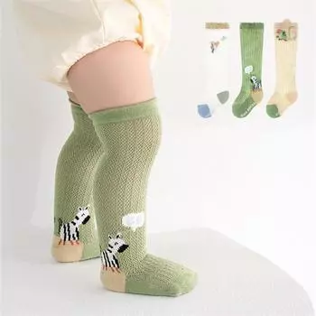 3 пары/компл. длинные носки для маленьких мальчиков и девочек, летние сетчатые тонкие носки для новорожденных для девочек и мальчиков, гольфы с принтом для малышей, От 0 до 3 лет 0-12M(S) жёлтый