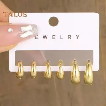 3 пары/компл. геометрические серьги-кольца преувеличенной круглой формы, пластиковые круглые серьги, женские ювелирные изделия в подарок золотистый