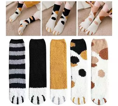 3 пары/компл. хлопковые носки для женщин, зимние толстые теплые носки с принтом кошачьей лапы, повседневные модные носки One Size