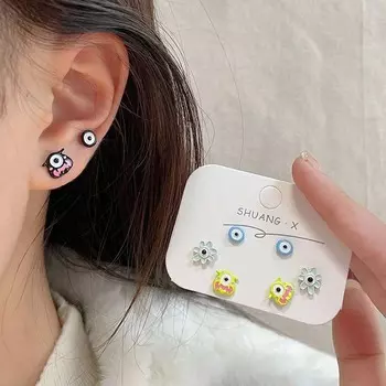 3 пары/компл. серьги-монстры для женщин, милые цветочные забавные маленькие серьги-гвоздики, изысканный дизайн, ювелирные изделия, аксессуары для девочек, подарки