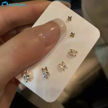 3 пары/компл. серьги с надписью «H» и кристаллами, элегантные серебряные серьги-гвоздики с цирконием для женщин, ювелирные аксессуары