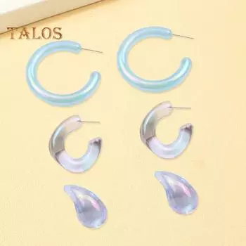 3 пары/компл. женские серьги, комплект прозрачных капель воды, C-образный обруч для ушей, гладкие акриловые серьги-обнимашки, вечерние женские украшения для поездок на работу оранжевый