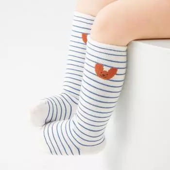 3 пары/комплект детские осенние носки для новорожденных с рисунком из мультфильма в полоску, однотонные, удобные, выше колена, для мальчиков и девочек XS