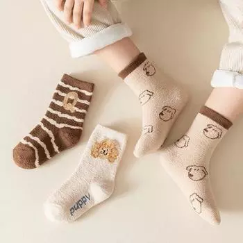 3 пары/комплект детских носков, теплые носки с рисунками для мальчиков и девочек, толстые детские носки средней длины, детская одежда, осень-зима S коричневый