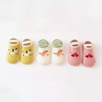 3 пары/комплект Хлопковые носки-лодочки для новорожденных девочек и мальчиков, милые мультяшные, нескользящие, для пола, детские носки для малышей, аксессуары для детей 0-3 года 0-1Y(S)