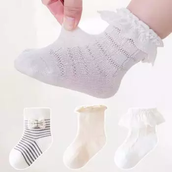 3 пары/комплект носков для девочек, летние тонкие сетчатые детские кружевные носки-пачки для девочек, детские танцевальные носки принцессы с бантом до щиколотки, 0-5 лет XS(0-6m) розовый
