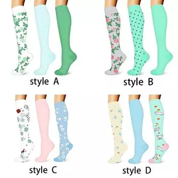 3 пары компрессионных носков для женщин и мужчин, поддерживающие гольфы 15-20 мм рт.ст., симпатичные принтованные компрессионные носки для медсестер, спортивные S-M