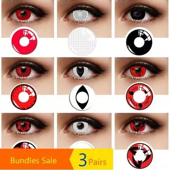 3 пары контактных линз на Хэллоуин, ежегодные одноразовые мягкие линзы, цветные линзы для косплея, аниме глаза