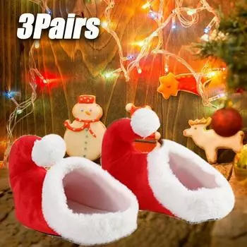 3 пары красных мультяшных тапочек Санта-Клауса, тапочки в виде рождественского эльфа, милые хлопковые тапочки, рождественские украшения, рождественские подарки 1Pairs