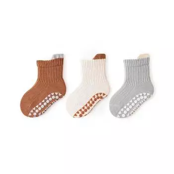 3 пары/лот детские носки для девочек и мальчиков, весенние короткие детские носки в пол для новорожденных девочек и мальчиков, противоскользящие, От 0 до 5 лет 0-1y(S) коричневый
