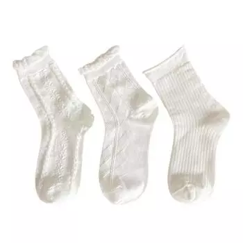 3 пары/лот Милые носки для женщин в японском стиле с оборками, хлопковые носки, дышащие, удобные, повседневные, для девочек, однотонные короткие носки One Size