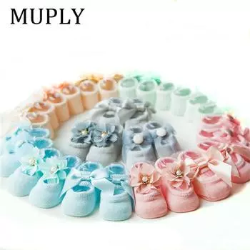 3 пары/лот, носки с кружевным цветком для новорожденных, хлопковые Нескользящие детские носки-тапочки с бантом, носки для маленьких девочек, весна-лето, подарок для девочек sokken M (1-3 Years) зелёный