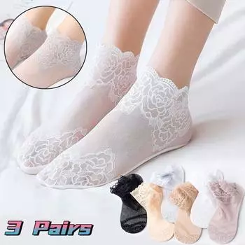3 пары/лот, новые летние женские кружевные невидимые носки с цветами, тонкие женские кружевные носки-лодочки, сетчатые Нескользящие неглубокие носки EUR35-40
