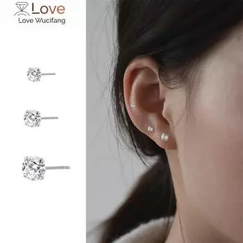 3 пары/лот серебряных ювелирных изделий, женская мода, милые крошечные серьги-гвоздики с прозрачным цирконием и кристаллами Cz, подарок для девочек-подростков, леди