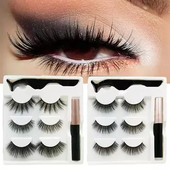 3 пары магнитных ресниц 3D норковые ресницы для макияжа магнитные ресницы подводка для глаз набор пинцетов натуральные накладные ресницы короткие искусственные ресницы 001