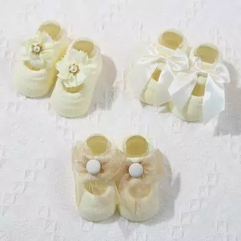 3 пары милых детских носков с цветами, сладкие кружевные банты, носки для новорожденных девочек, принцессы, мягкие хлопковые носки для младенцев, нескользящие напольные носки 0-1 years