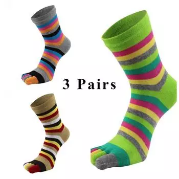 3 пары милых хлопковых носков с пятью пальцами для мужчин и женщин, радужные носки в полоску, креативные, удобные серый