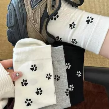 3 пары милых мультяшных носков с собачьими лапками - универсальные носки средней длины в корейском стиле для колледжа для женщин EU 35-39 US 5-8