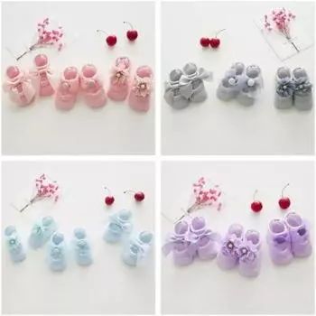 3 пары милых носков для маленьких девочек, милые кружевные короткие носки принцессы с бантом и цветочным принтом для маленьких девочек, летние хлопковые нескользящие носки для новорожденных S синий