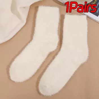 3 пары милых носков из норкового вельвета, кораллового вельвета для женщин, осенне-зимние, теплые, утолщенные, термо, мягкие, эластичные, для сна, плюшевые, пушистые носки