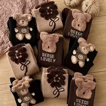 3 пары милых носков с медвежонком, осенне-зимние носки 3 Pairs