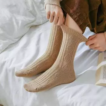 3 пары мягких шерстяных сетчатых носков, зимние спальные носки для женщин, милые утолщенные теплые носки для женщин бежевый/белый
